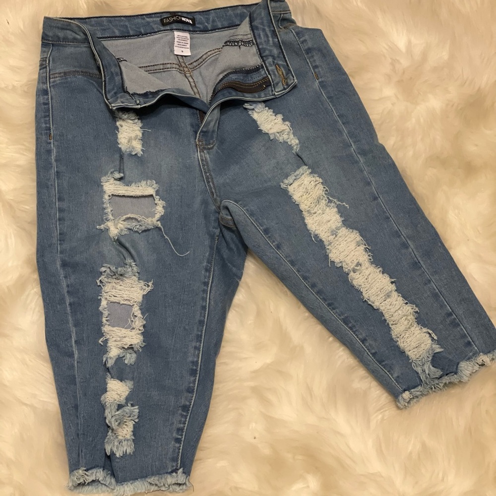 Distressed Denim Bermuda Shorts